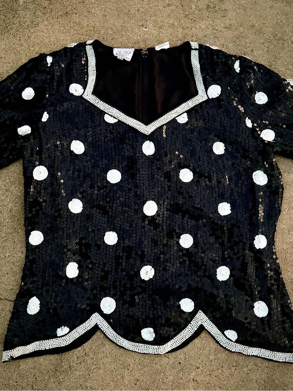 Vintage Stenay Plus Polka Dot Black Sequined Statement Top Size 20 100% Silk